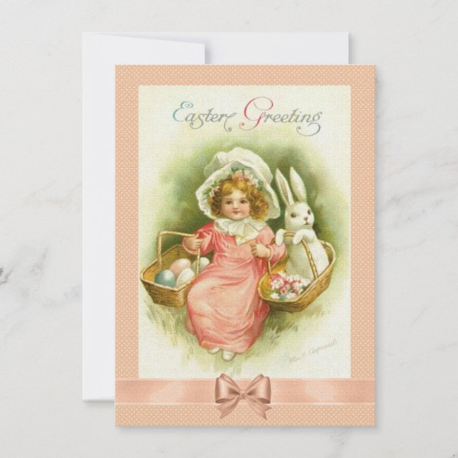 Tarjeta de Pascua victoriana Chica canastos de hue (Anverso)