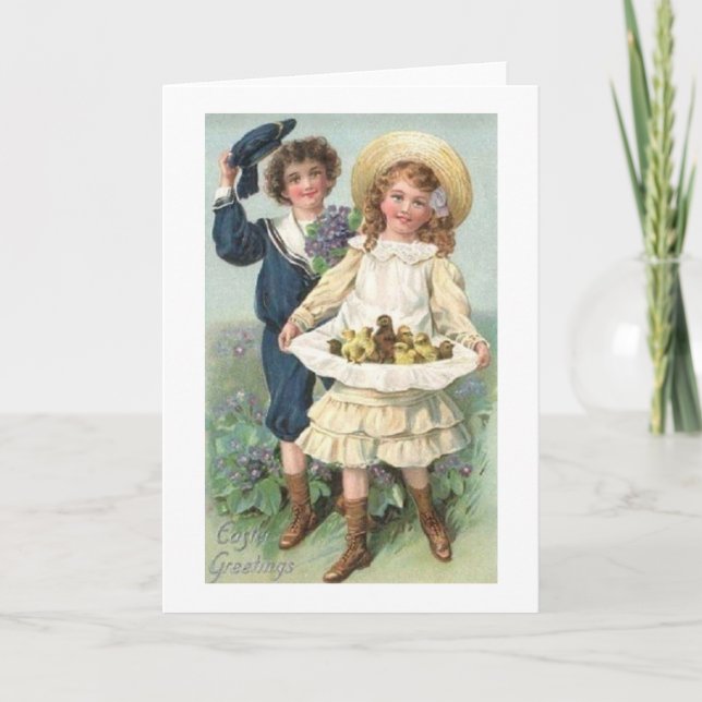 Tarjeta De Pascua Victoriana Y Chica (Anverso)