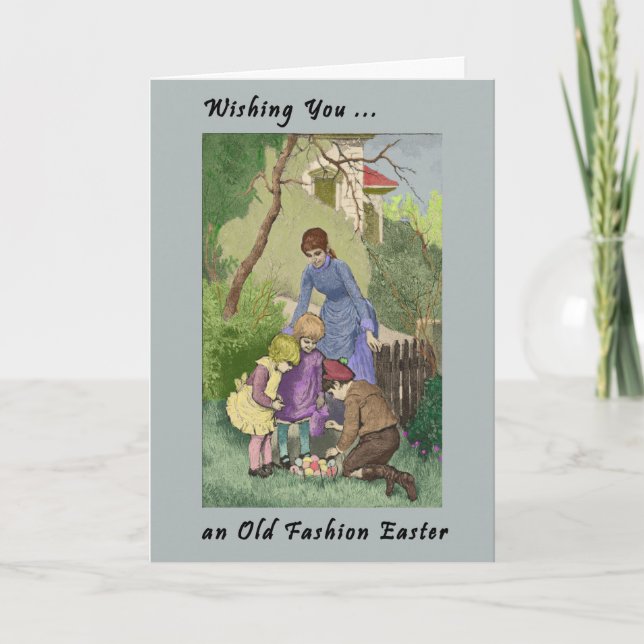 Tarjeta de Pascua Vintage con madre e hijos (Anverso)