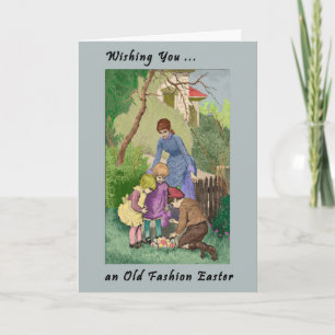 Tarjeta de Pascua Vintage con madre e hijos