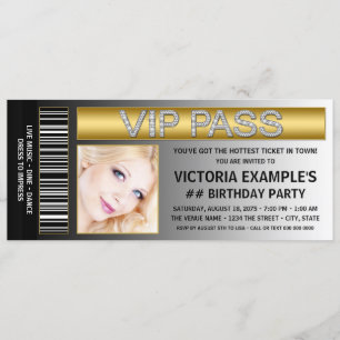 Tarjeta de pase VIP para fiesta de cumpleaños