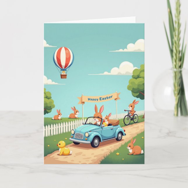 Tarjeta de paseo alegre de primavera (Anverso)
