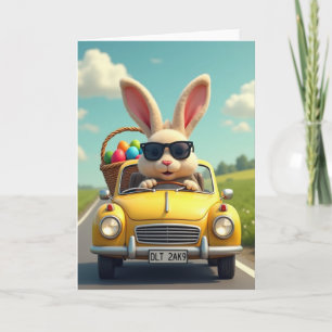 Tarjeta de paseo de primavera de Cool Bunny