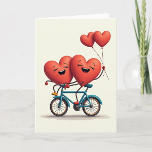 Tarjeta de paseo en bicicleta Corazones de amor