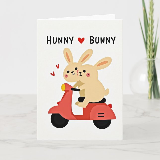 Tarjeta de paseo en scooter de amor de conejito (Anverso)