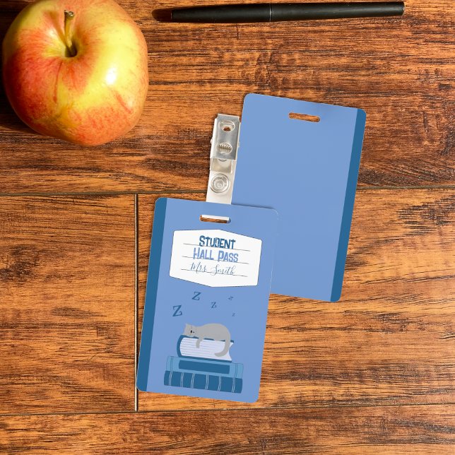 Tarjeta de paso de la sala azul para estudiantes d (Faux notebook blue student hall pass badge .)