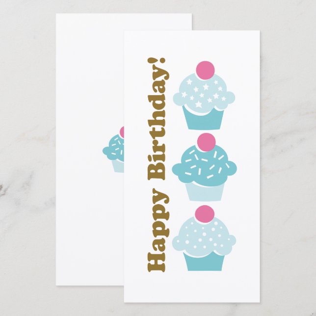 Tarjeta de pastel azul feliz cumpleaños (Anverso / Reverso)