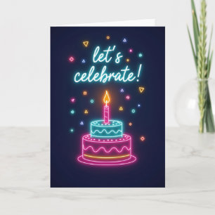 Tarjeta de pastel de celebración de neón