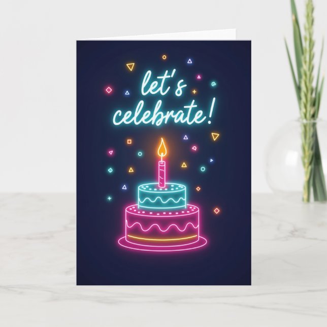 Tarjeta de pastel de celebración de neón (Anverso)