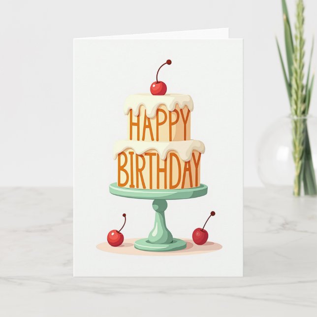 Tarjeta de pastel de cereza alegre (Anverso)