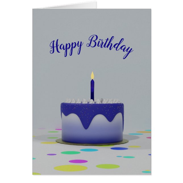 Tarjeta de pastel de cumpleaños azul (Frente)