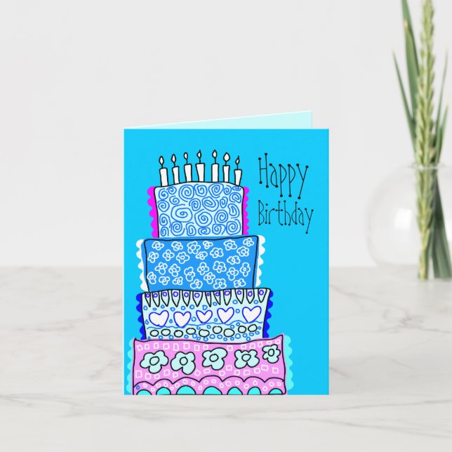 Tarjeta de pastel de cumpleaños Blue Happy (Anverso)