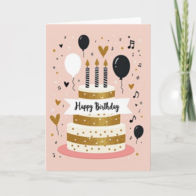Tarjeta de pastel de cumpleaños con brillo (Anverso)