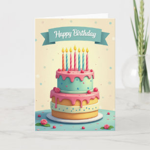 Tarjeta de pastel de cumpleaños con niveles alegre