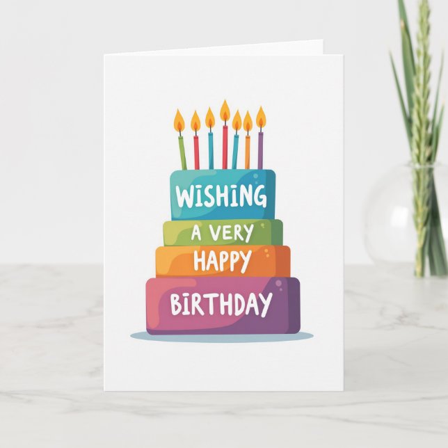 Tarjeta de pastel de cumpleaños con pisos alegres (Anverso)