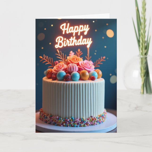 Tarjeta de pastel de cumpleaños con rosa dulce (Anverso)