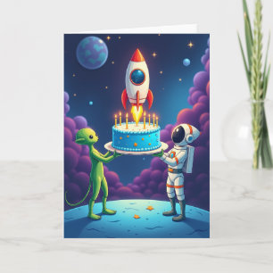 Tarjeta de pastel de cumpleaños cósmico