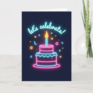 Tarjeta de pastel de cumpleaños de neón