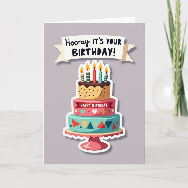 Tarjeta de pastel de cumpleaños de rayas (Anverso)