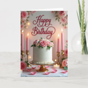 Tarjeta de pastel de cumpleaños de rosa elegante