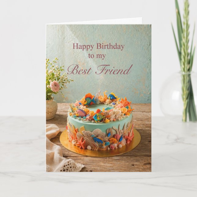 Tarjeta de pastel de cumpleaños del mejor amigo en (Anverso)
