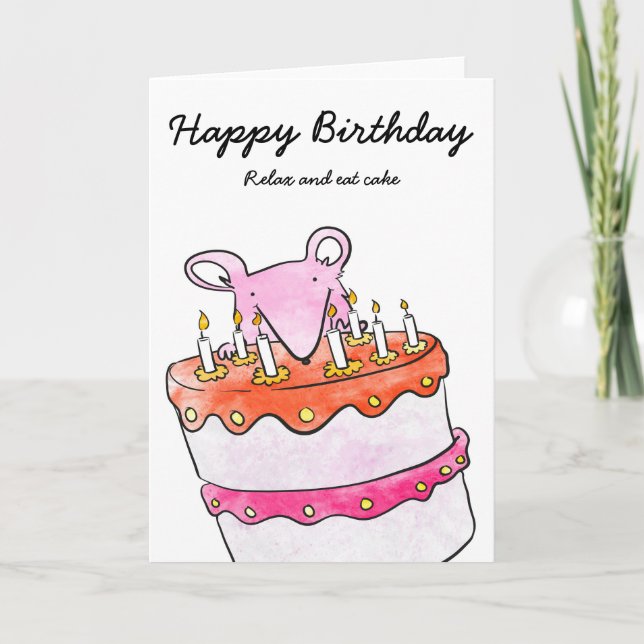 Tarjeta de pastel de cumpleaños del ratón (Anverso)