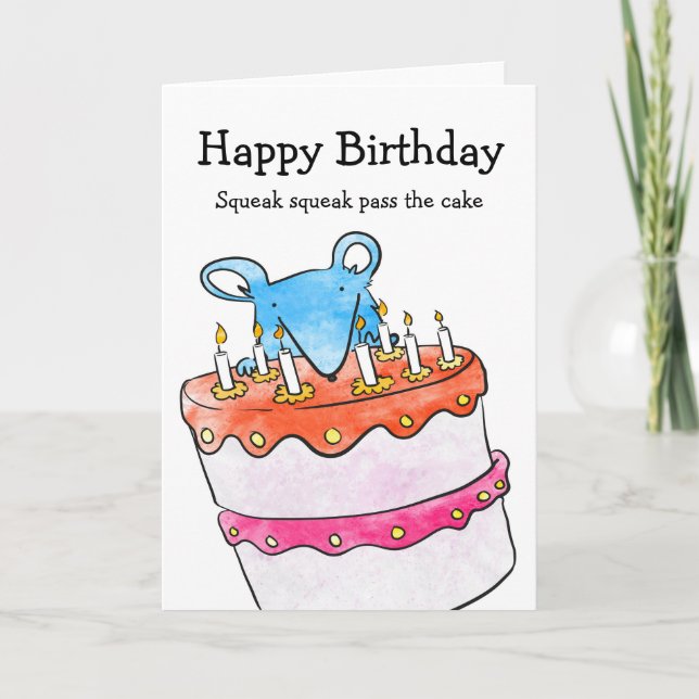 Tarjeta de pastel de cumpleaños del ratón (Anverso)