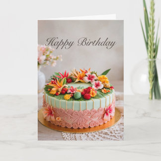Tarjeta de pastel de cumpleaños tropical