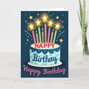 Tarjeta de pastel de cumpleaños vibrante