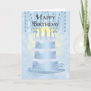 Tarjeta De Pastel De Cumpleaños Y Velas Con Cinta