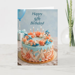 tarjeta de pastel de delfín de cumpleaños 5