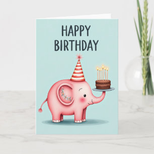 Tarjeta de Pastel de Elefante Rosa de Lunares