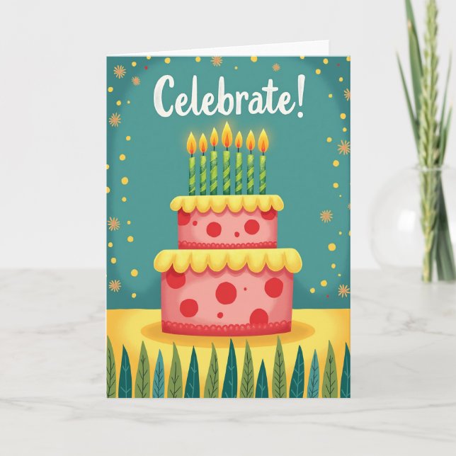 Tarjeta de pastel de lunares para celebrar (Anverso)