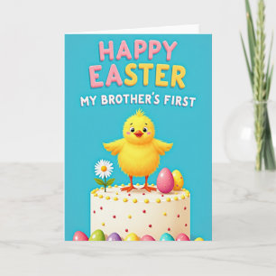Tarjeta de pastel de Pascua de pollito amarillo