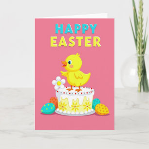 Tarjeta de pastel de pollito de primavera de oro f