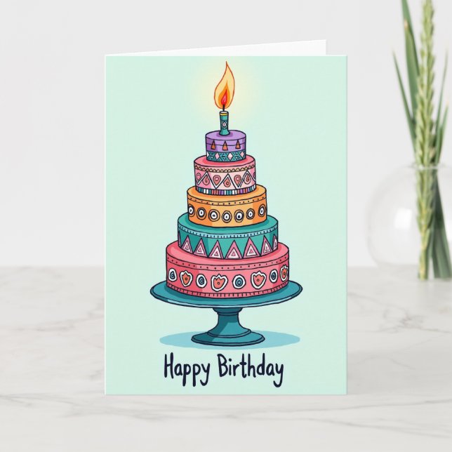 Tarjeta de pastel de vela alegre (Anverso)