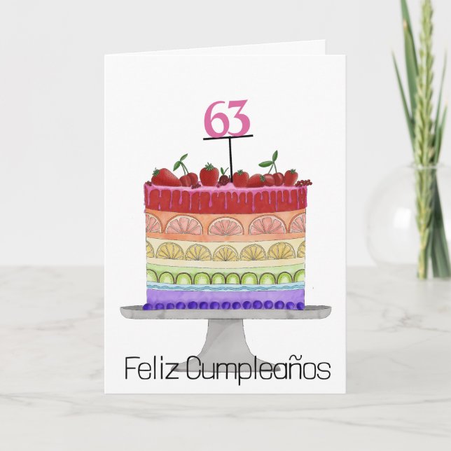 Tarjeta de pastelería color arcoiris de cumpleaños (Anverso)