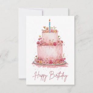 Tarjeta de pastelería de cumpleaños con flor rosa
