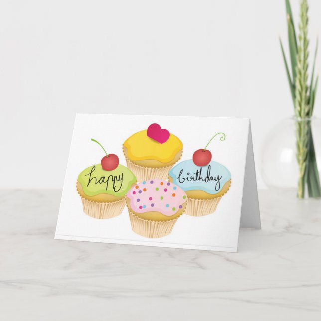 Tarjeta de pasteles de cumpleaños feliz (Anverso)