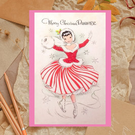 Tarjeta de patinaje de hielo navideño para hija