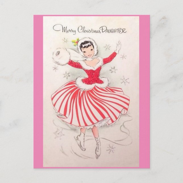 Tarjeta de patinaje de hielo navideño para hija (Anverso)