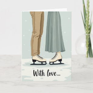 Tarjeta de patines de romance de invierno