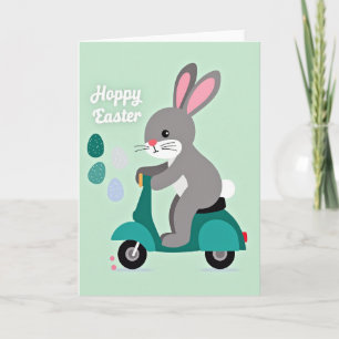 Tarjeta de Patinete del Conejo de Pascua Feliz