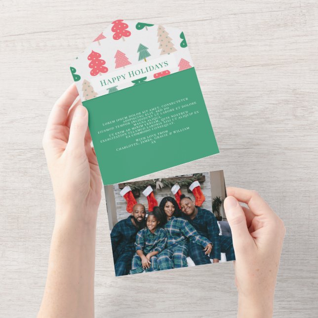 Tarjeta de patrón de árbol navideño de vacaciones  (desgarro)