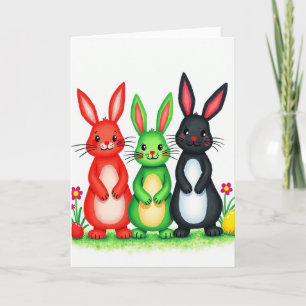 Tarjeta de patrón de conejo de tres amigos