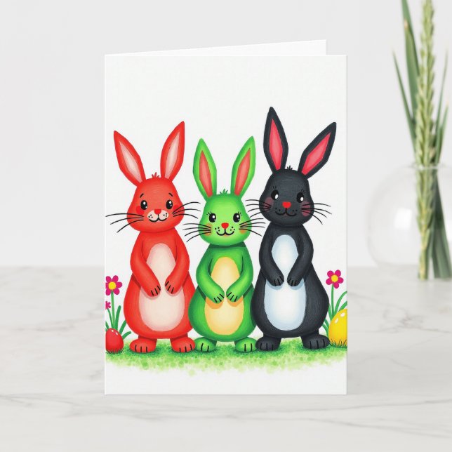Tarjeta de patrón de conejo de tres amigos (Anverso)
