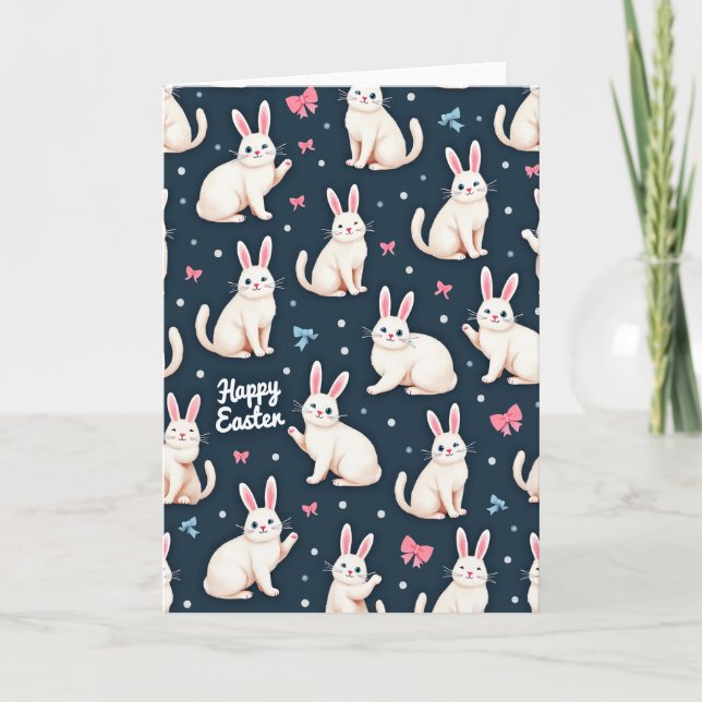 Tarjeta de patrón de conejos felices de Pascua (Anverso)