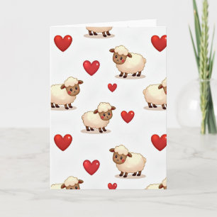 Tarjeta de patrón de corazones de cordero lindos