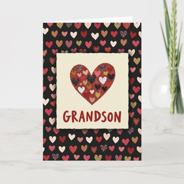Tarjeta de patrón de corazones de nieto (Anverso)