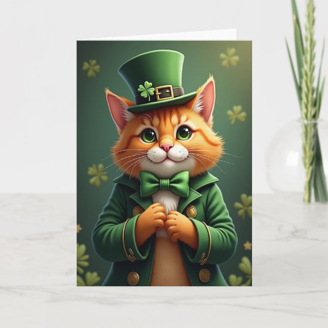 Tarjeta de Patrón de Gato Afortunado Clover (Anverso)